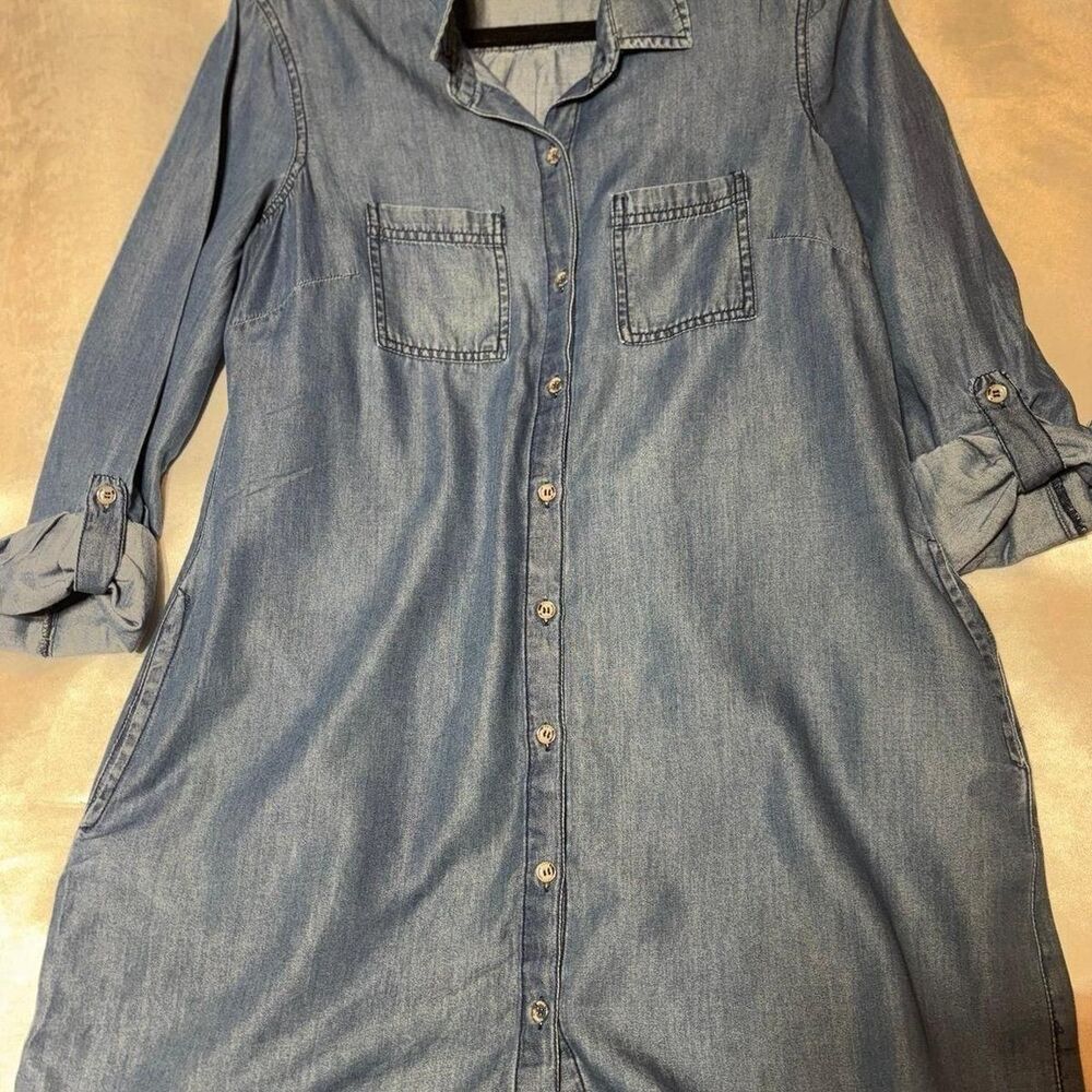 Guess Denim Shirt Dress, Button Down Chambray with Pockets, Size M